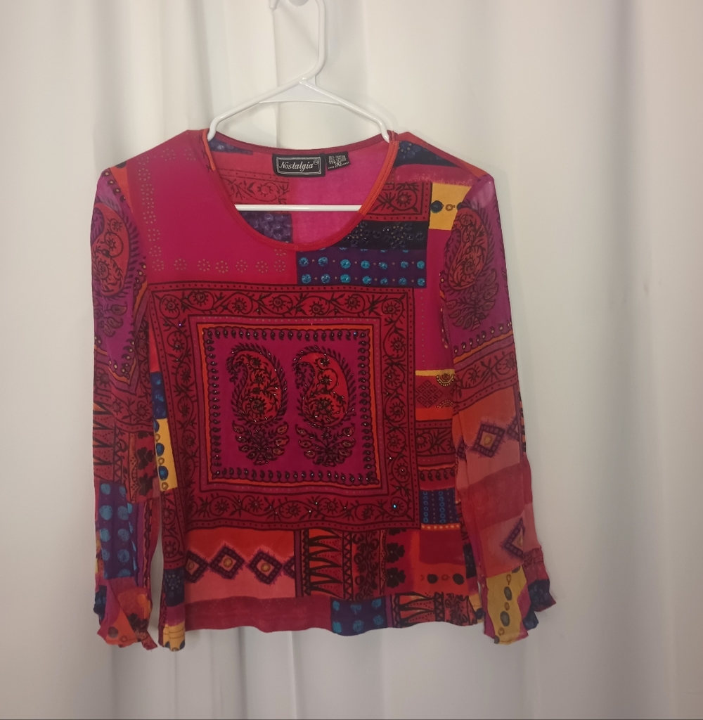 Nostalgia Y2K Women's Patchwork Baby Tee Top Small Artsy Hippie Festival